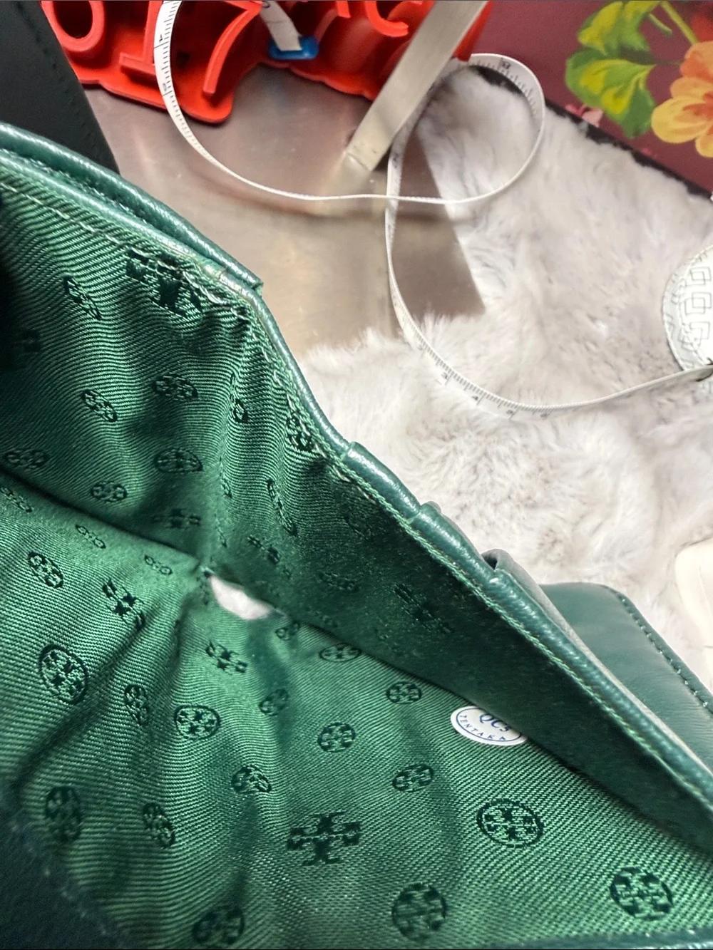 Tory Burch Emerald Green Quilted Leather Mini Wallet